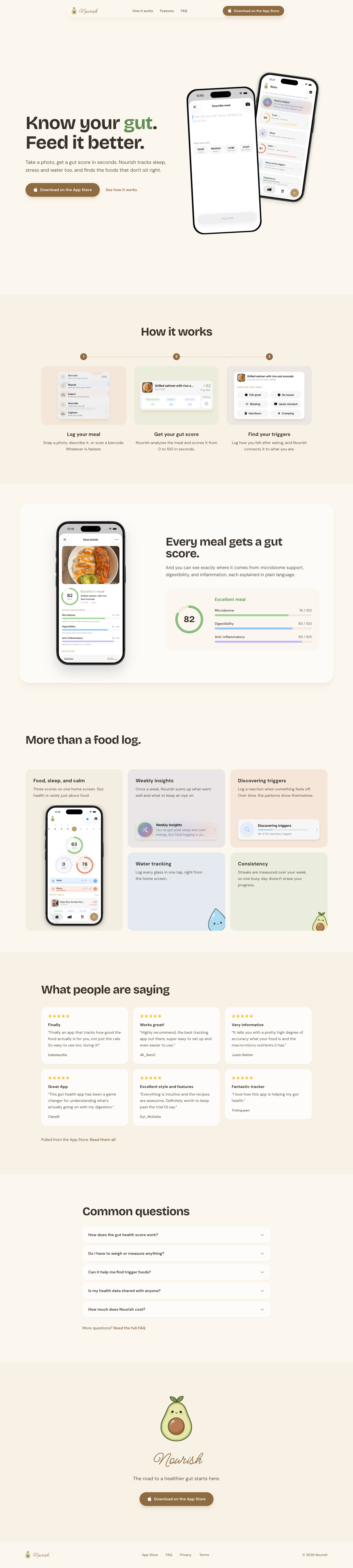 Nourish full landing page screenshot