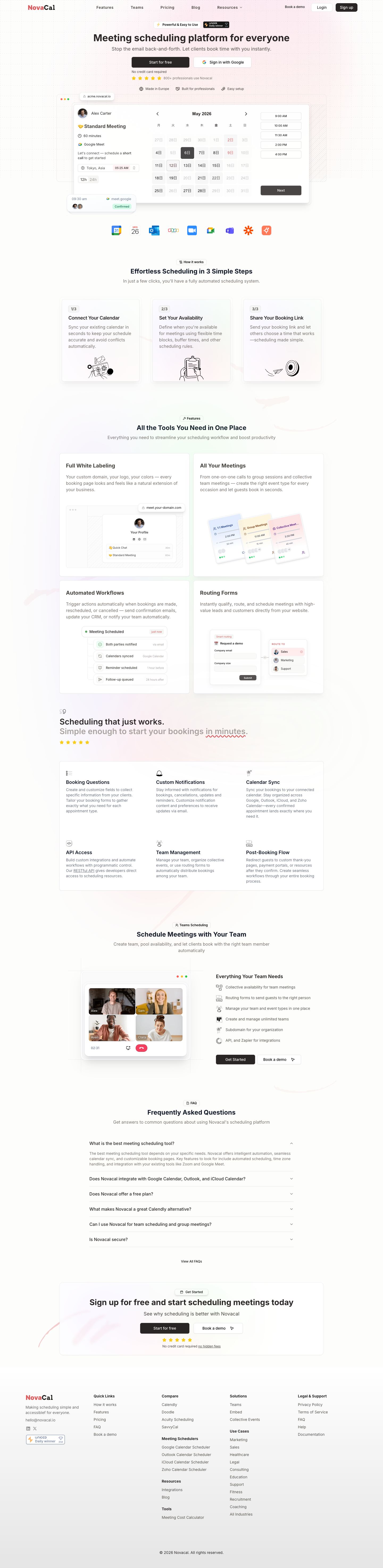 Novacal full landing page screenshot