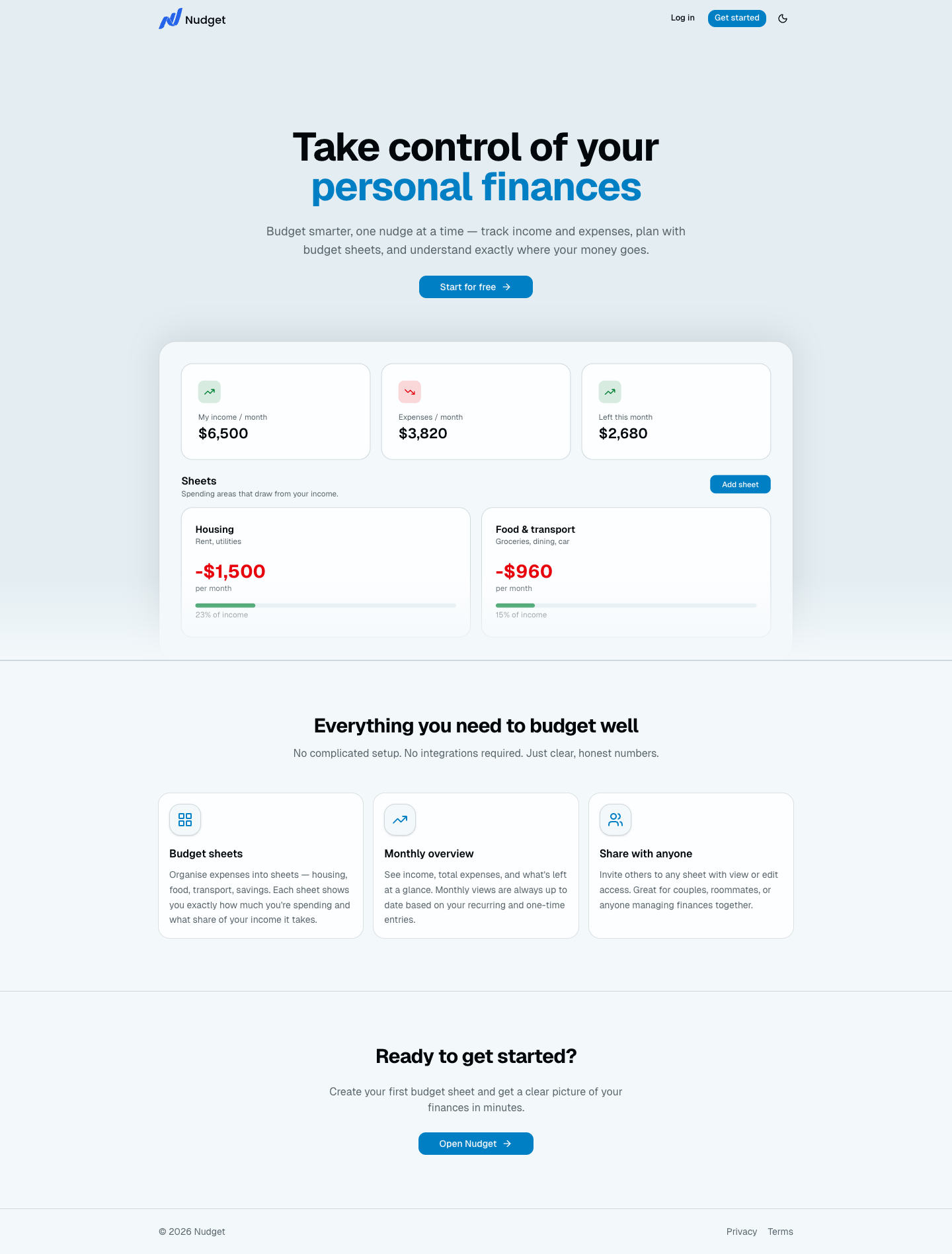 Nudget full landing page screenshot