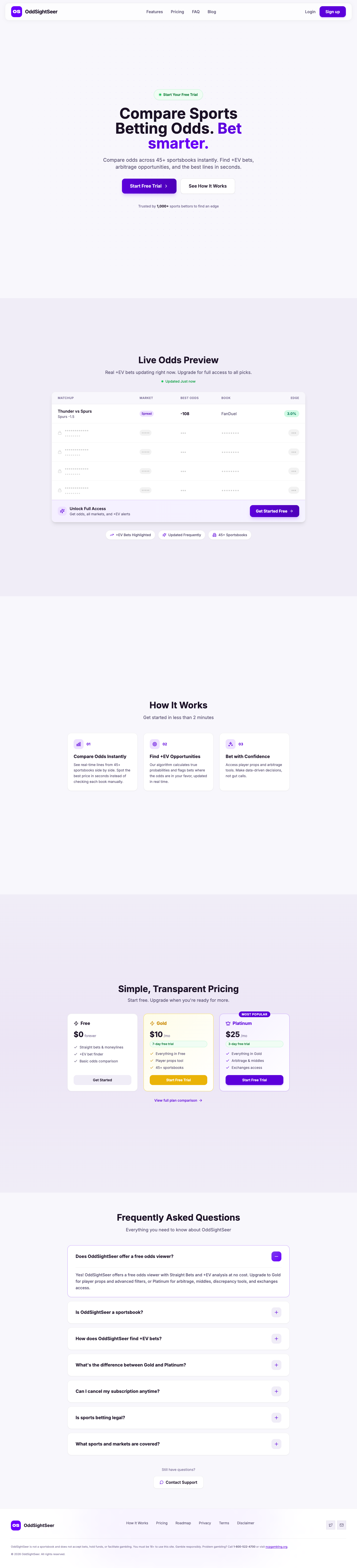 OddSightSeer full landing page screenshot