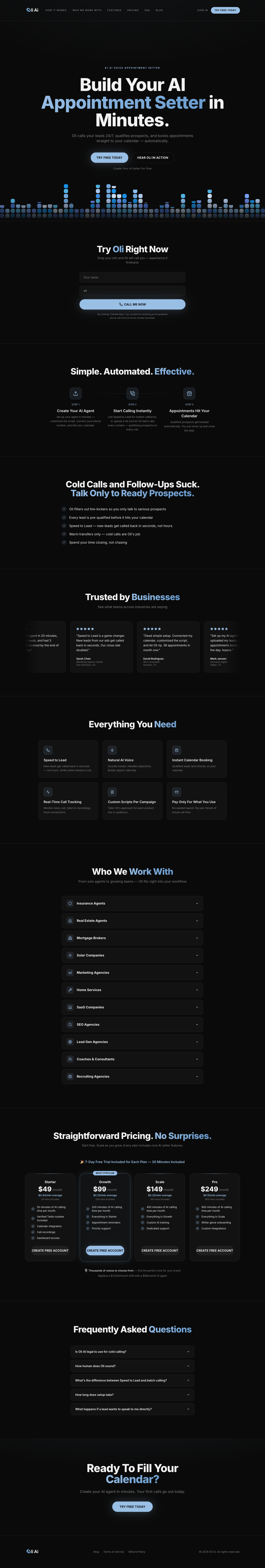 Oli Ai full landing page screenshot