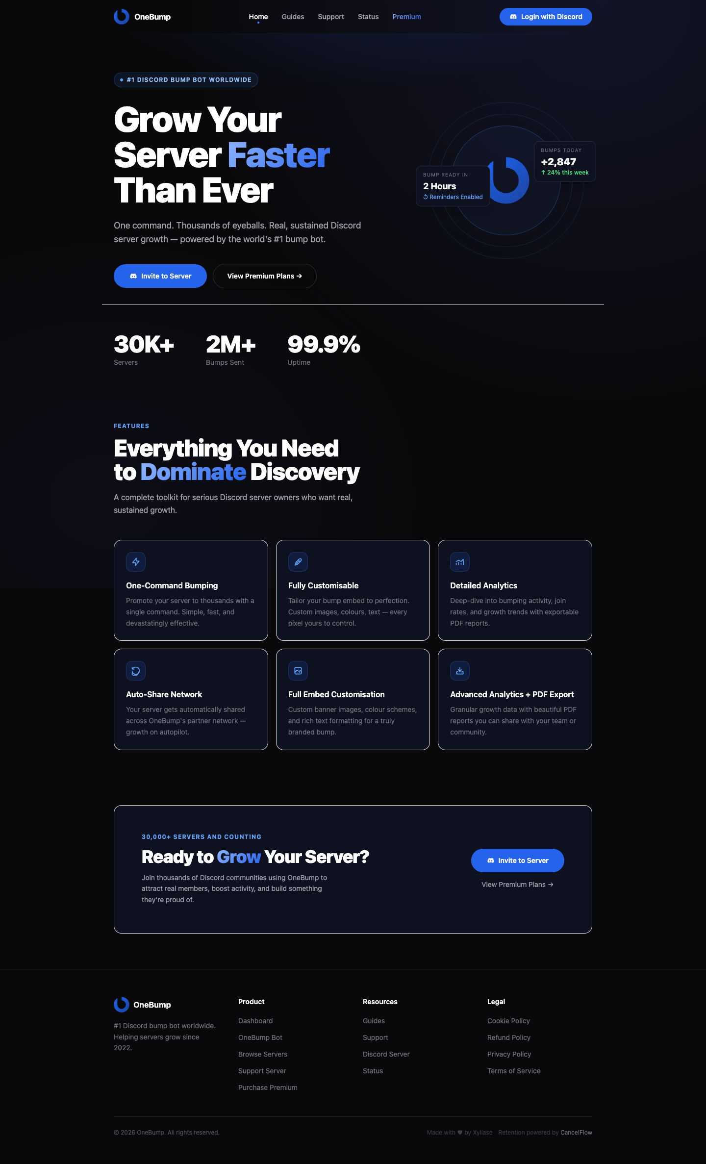 OneBump full landing page screenshot