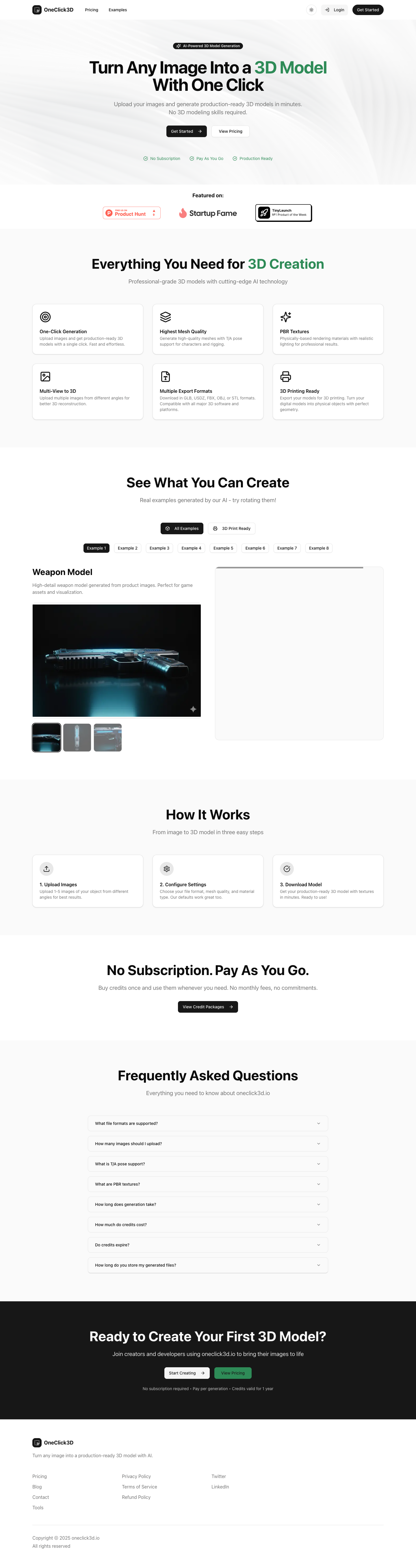 oneclick3d.io full landing page screenshot