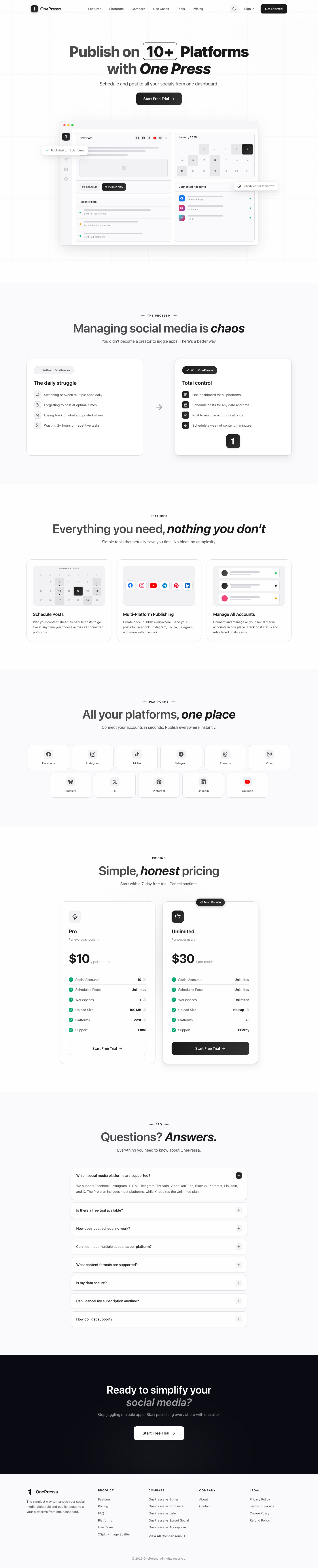OnePressa full landing page screenshot