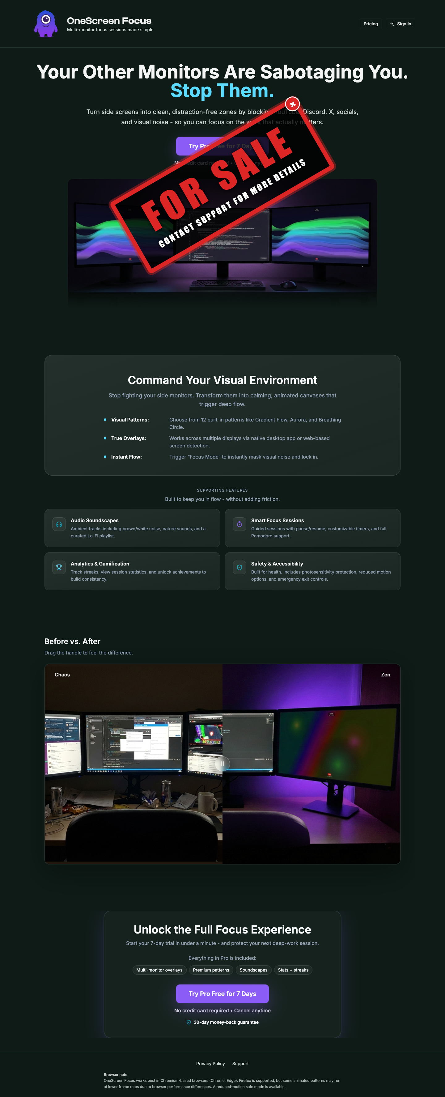 OneScreen Focus full landing page screenshot
