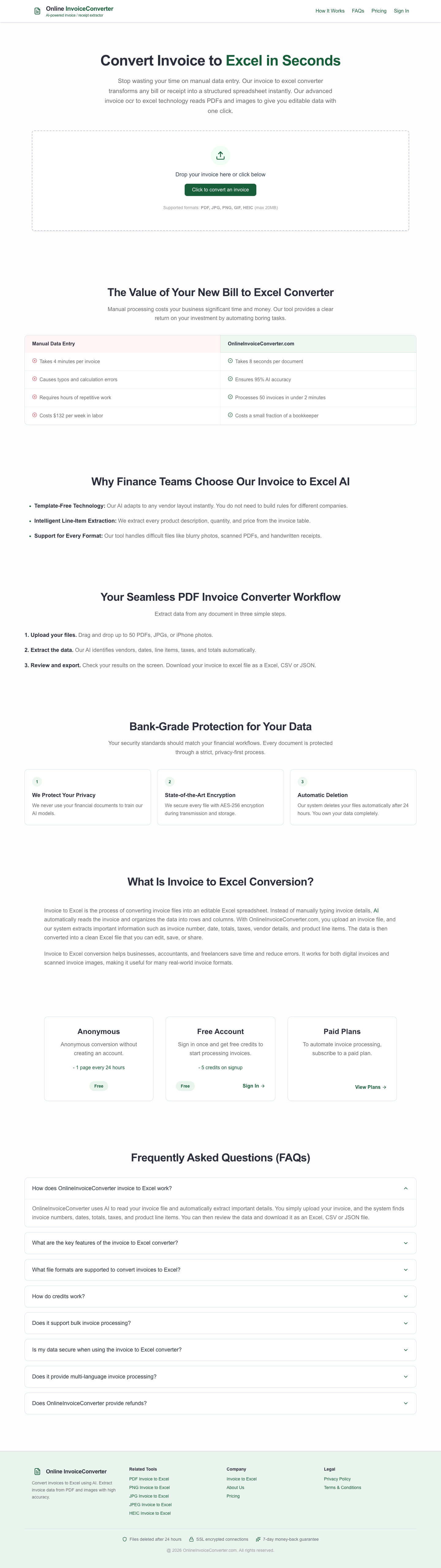 online invoiceconverter full landing page screenshot