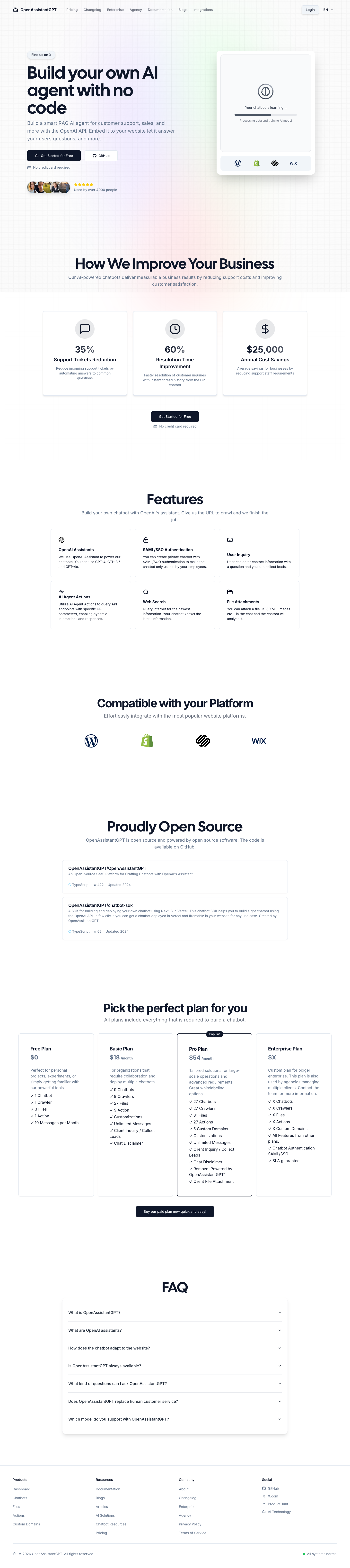 OpenAssistantGPT full landing page screenshot