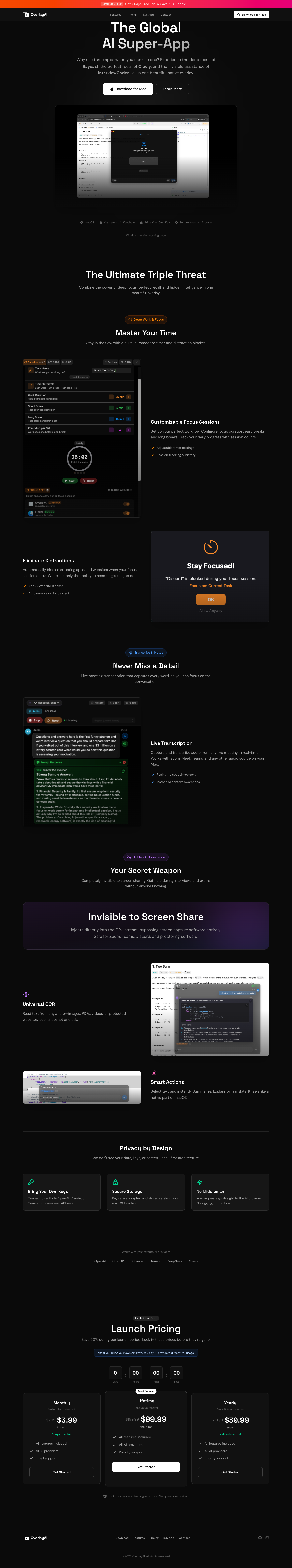 Overlay - an Invisible AI full landing page screenshot