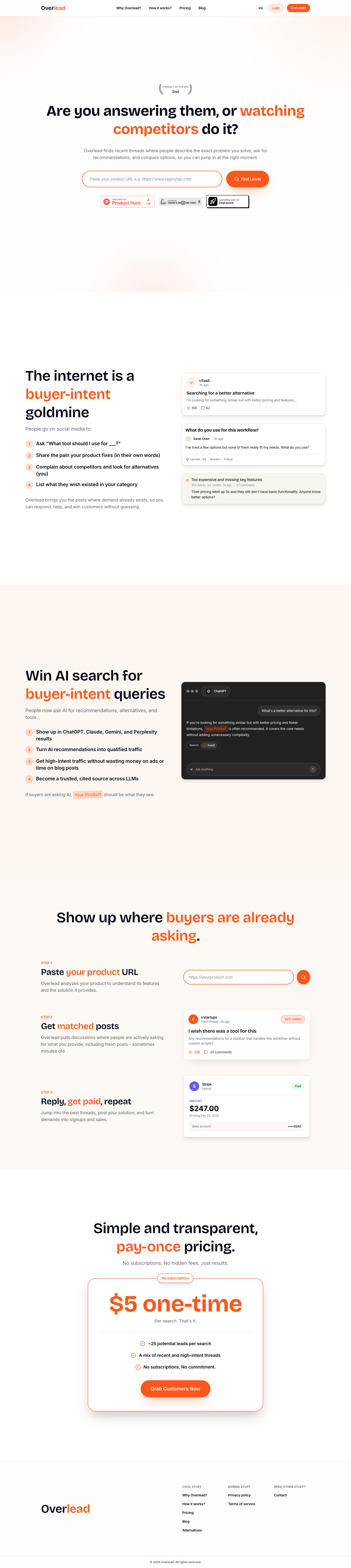 Overlead full landing page screenshot