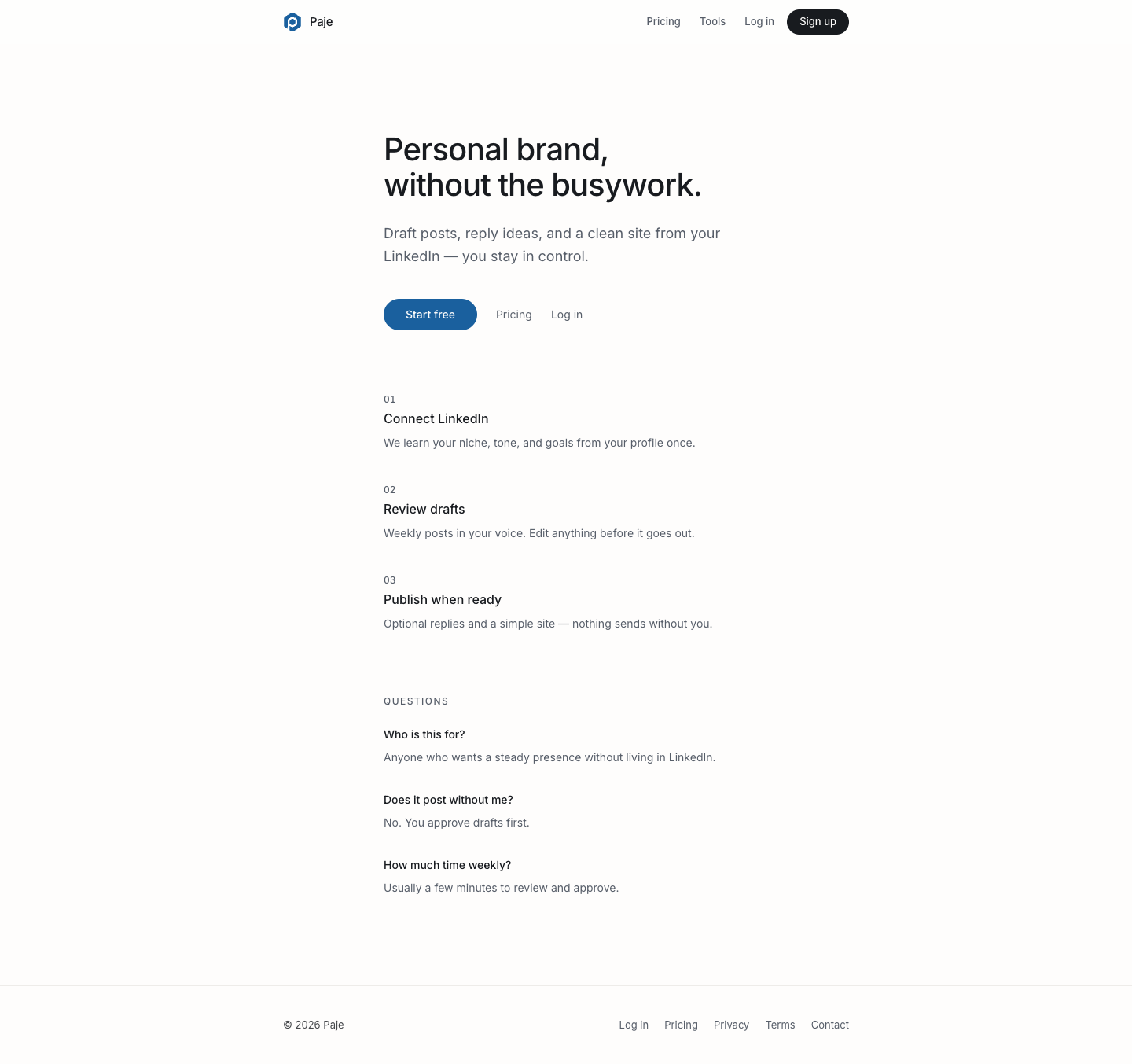 Paje.ai full landing page screenshot