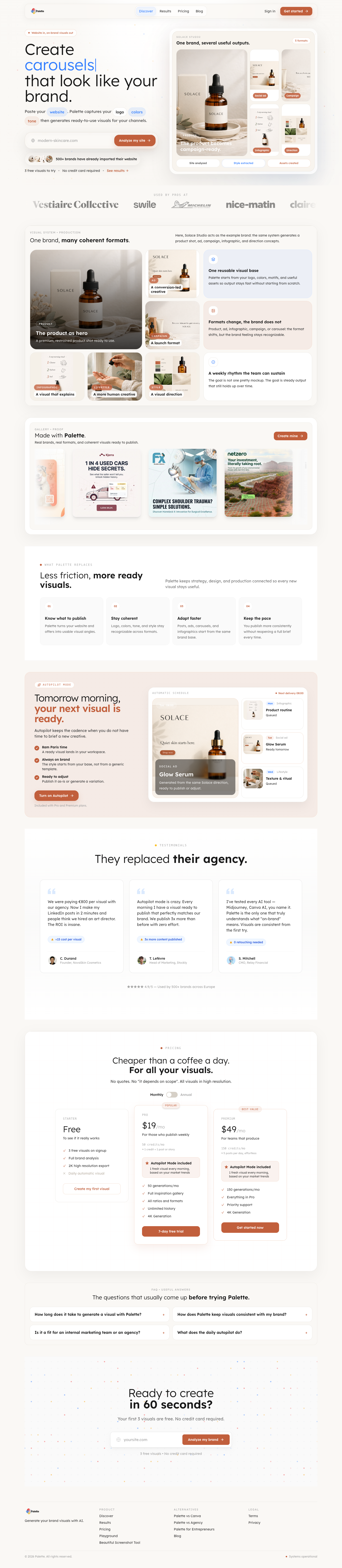Palette full landing page screenshot