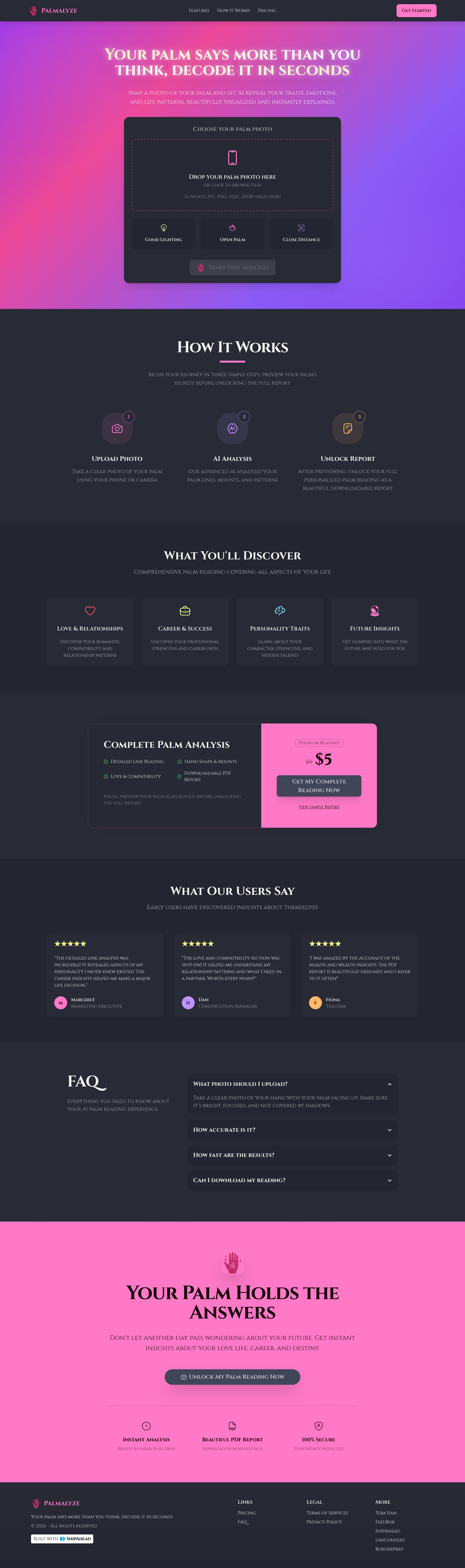 Palmalyze full landing page screenshot