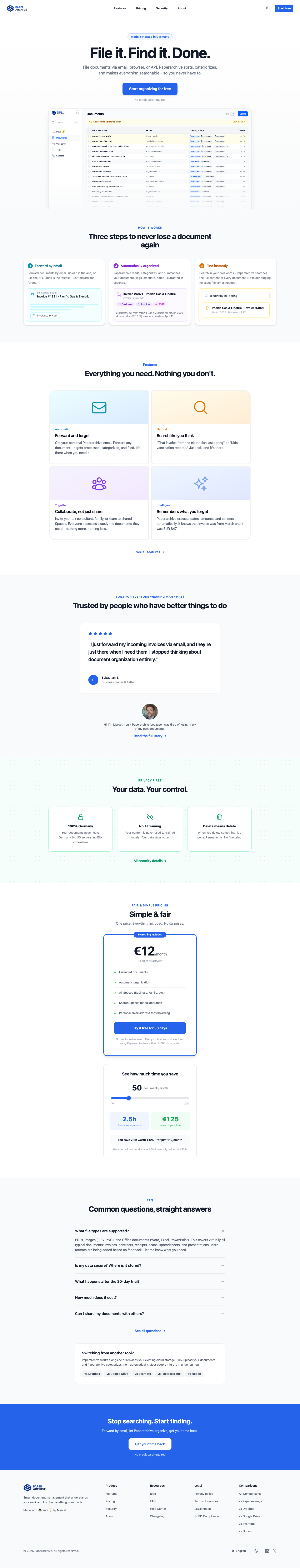 Paperarchive full landing page screenshot