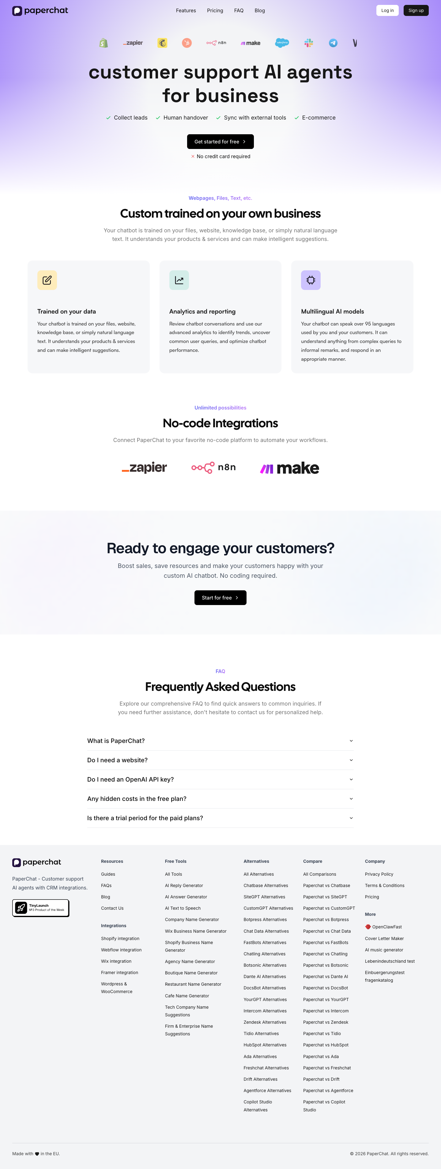 Paperchat full landing page screenshot