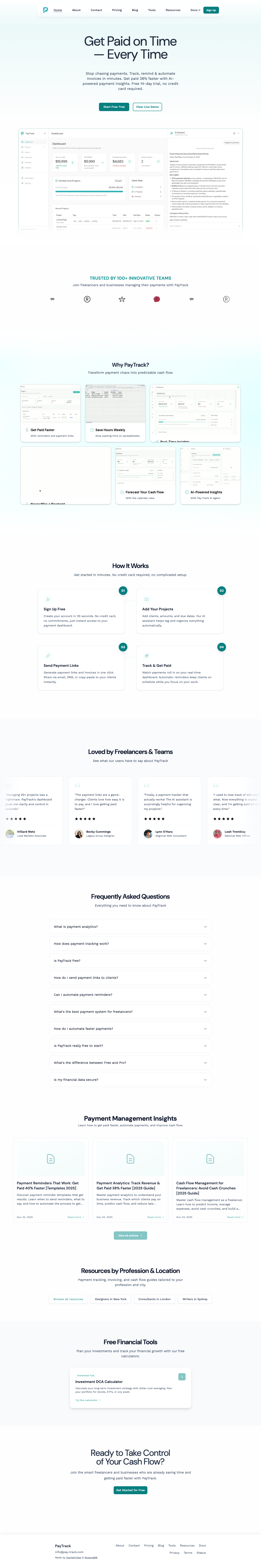 PayTrack full landing page screenshot