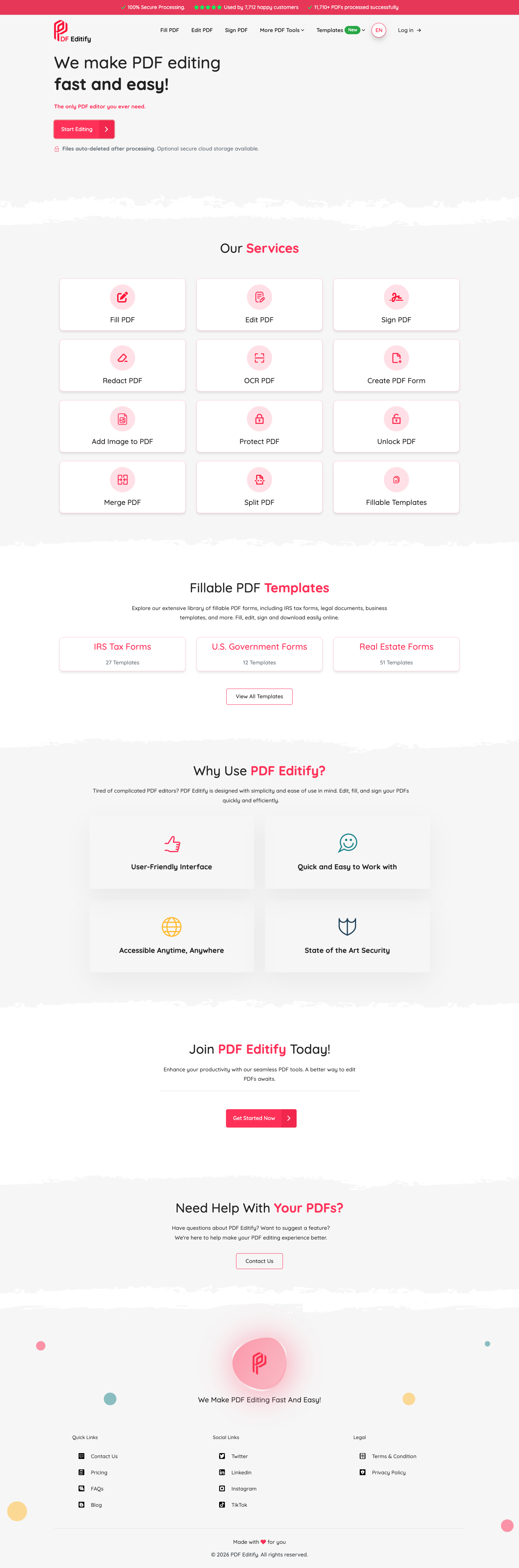 PDF Editify full landing page screenshot