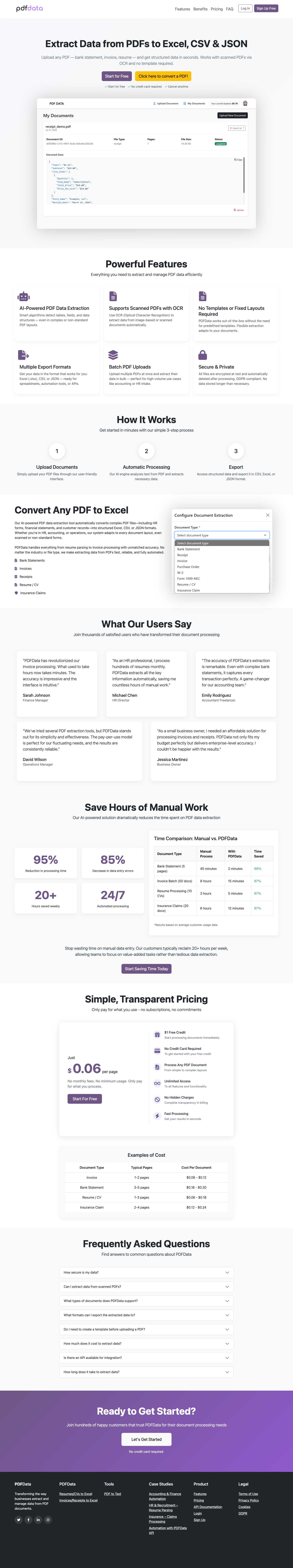 PDFData full landing page screenshot