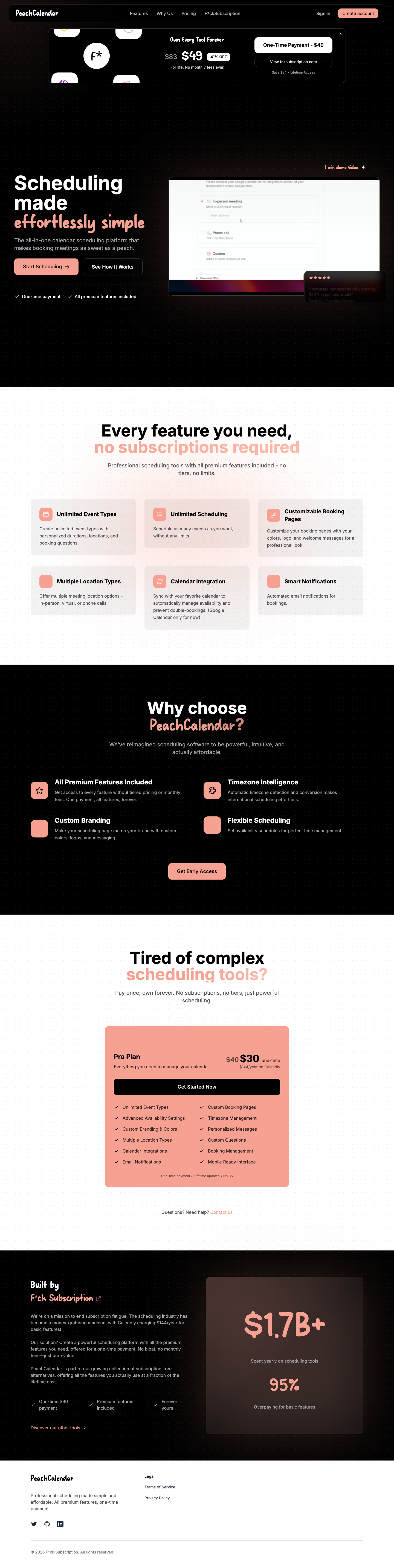 PeachCalendar full landing page screenshot