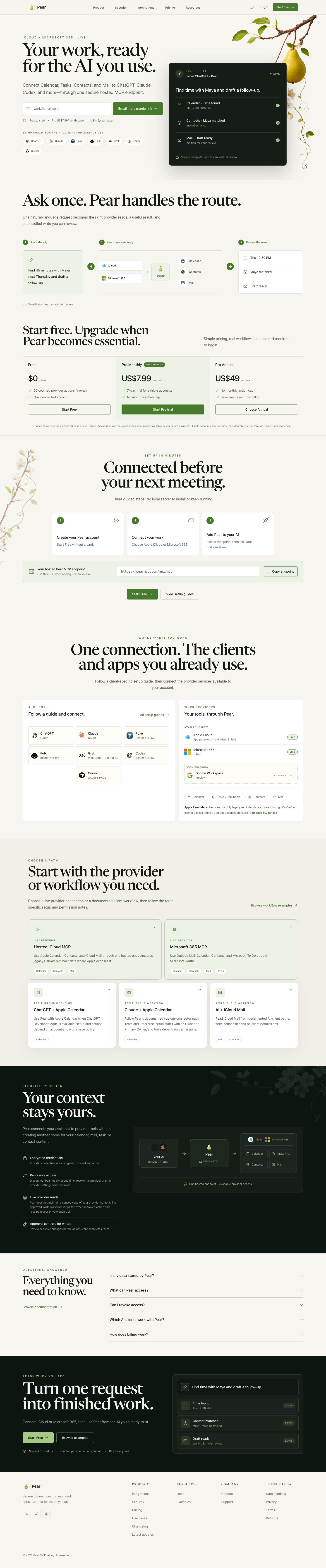 Pear MCP full landing page screenshot