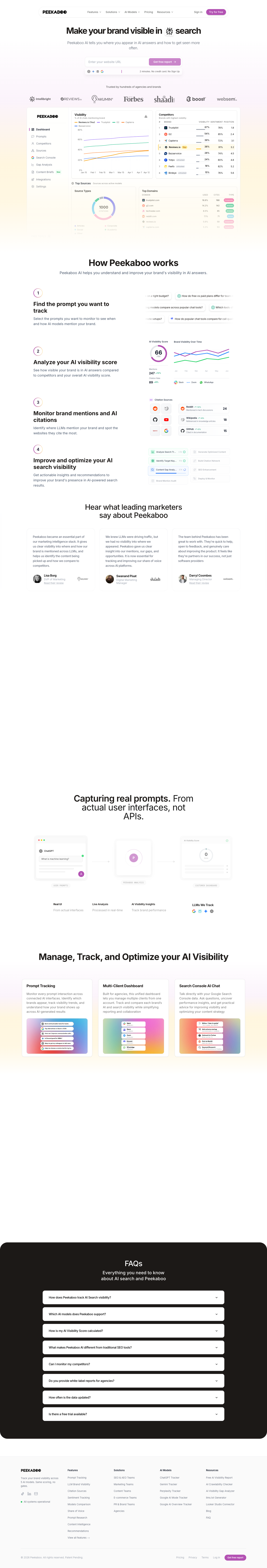 Peekaboo full landing page screenshot