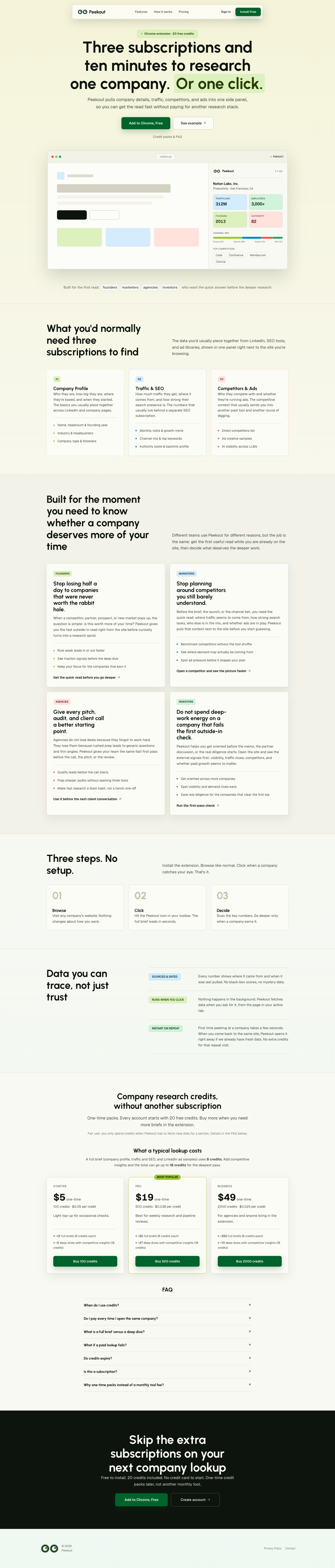Peekout full landing page screenshot