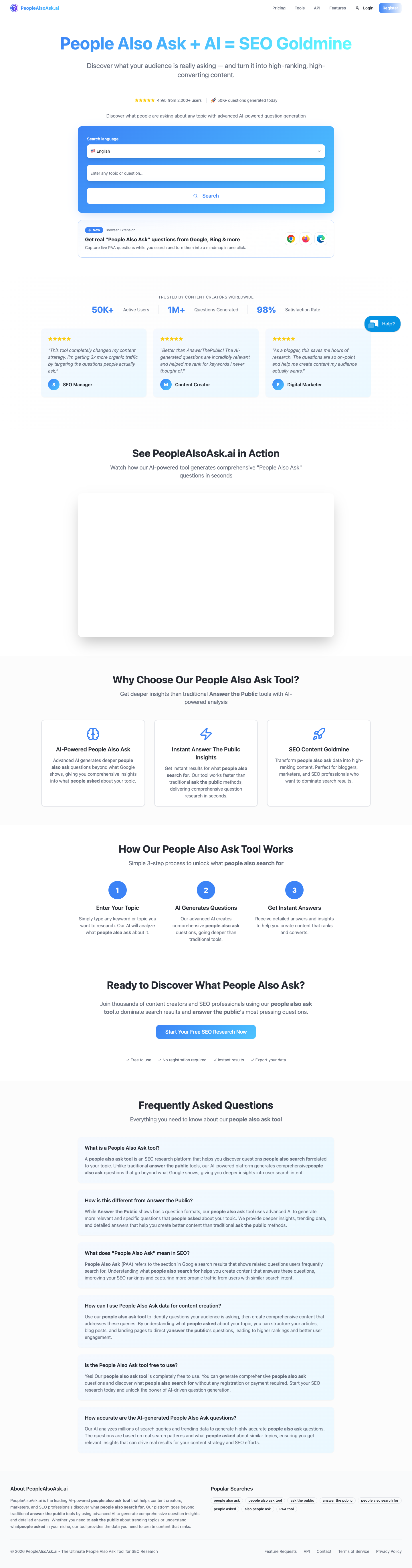 PeopleAlsoAsk.ai full landing page screenshot