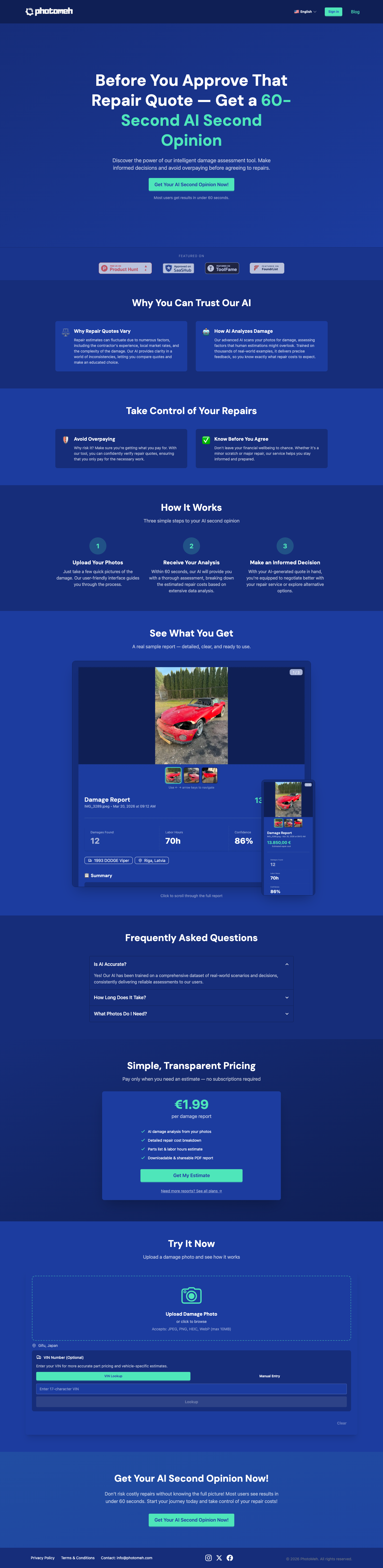 PhotoMeh full landing page screenshot