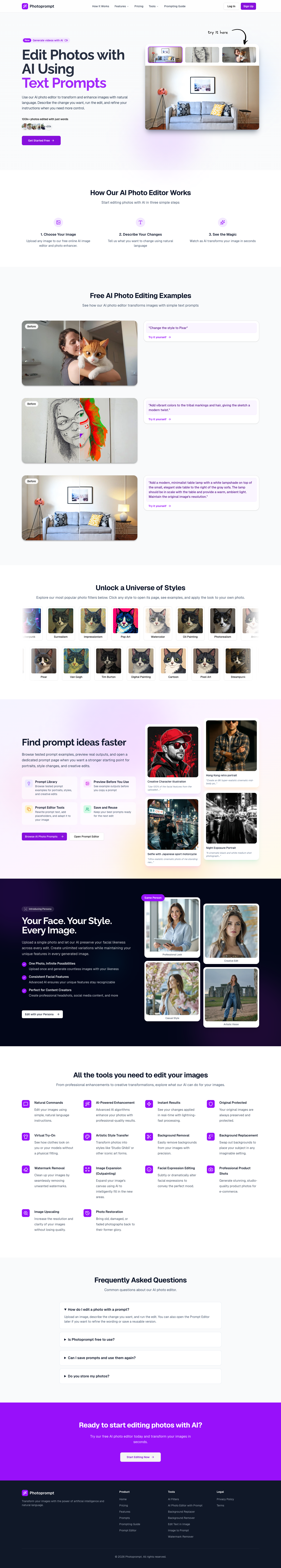 PhotoPrompt full landing page screenshot