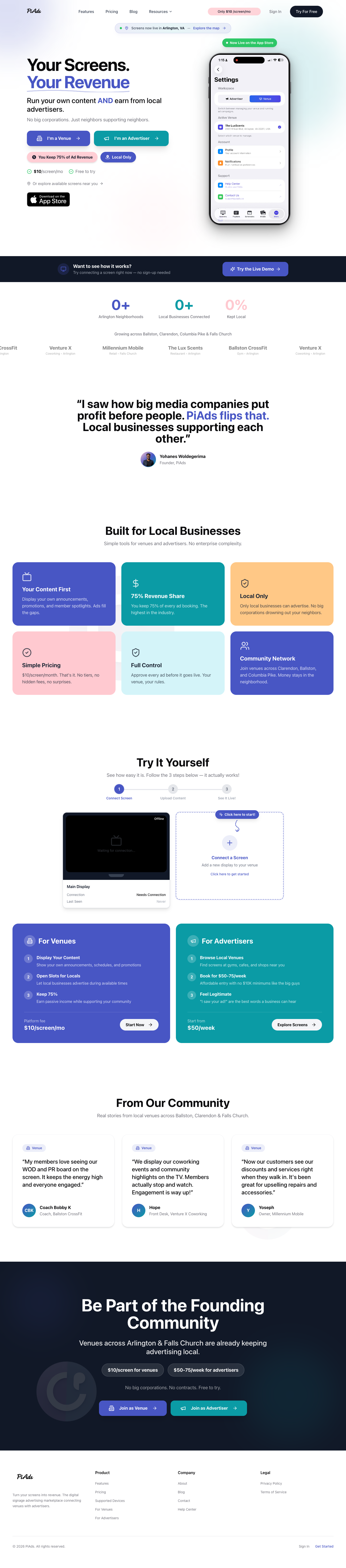 PiAds full landing page screenshot