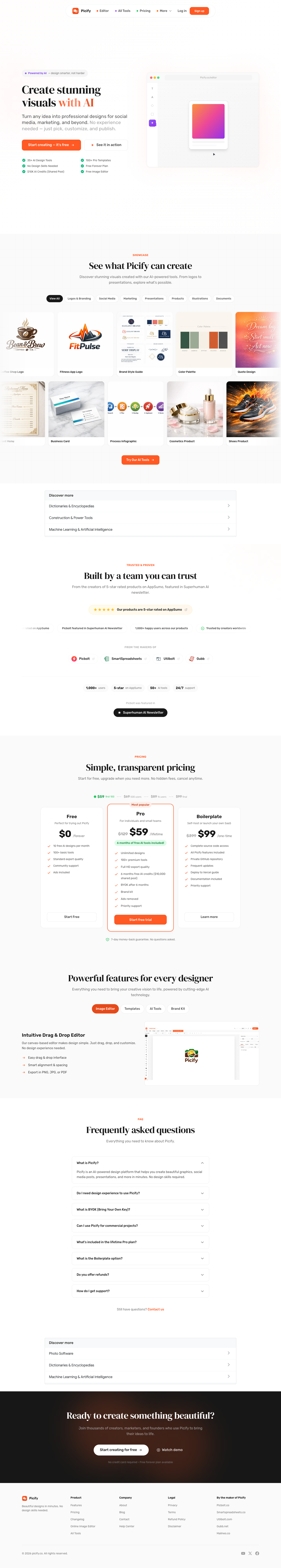 Picify full landing page screenshot