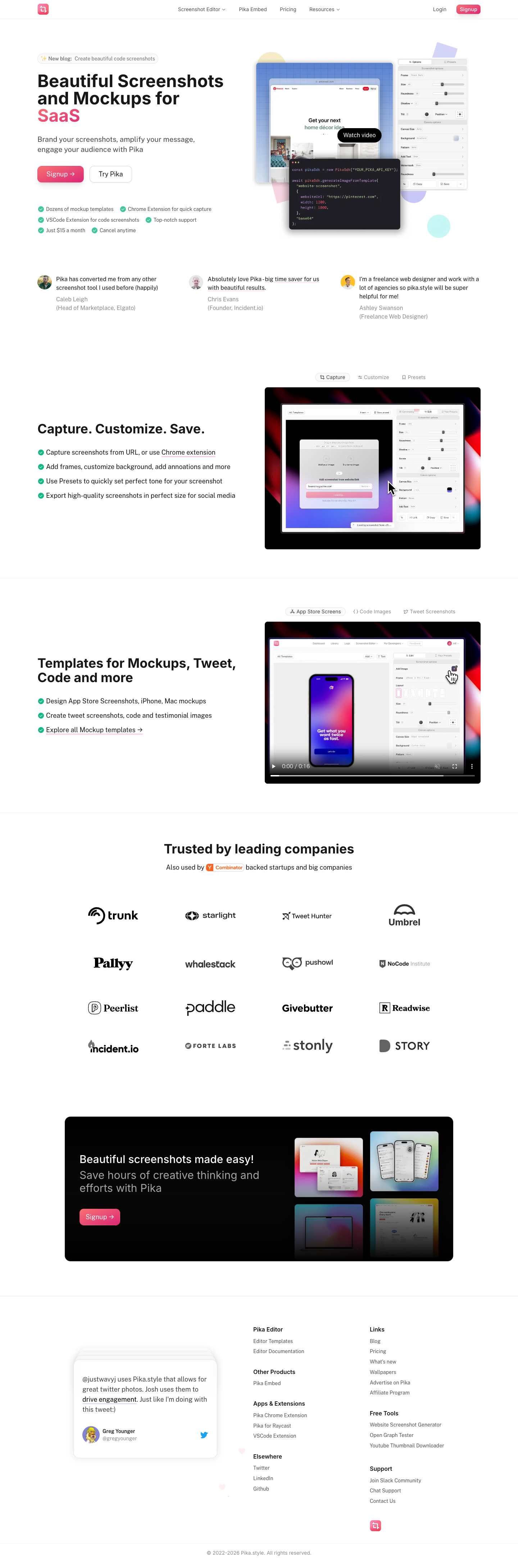 Pika.style full landing page screenshot