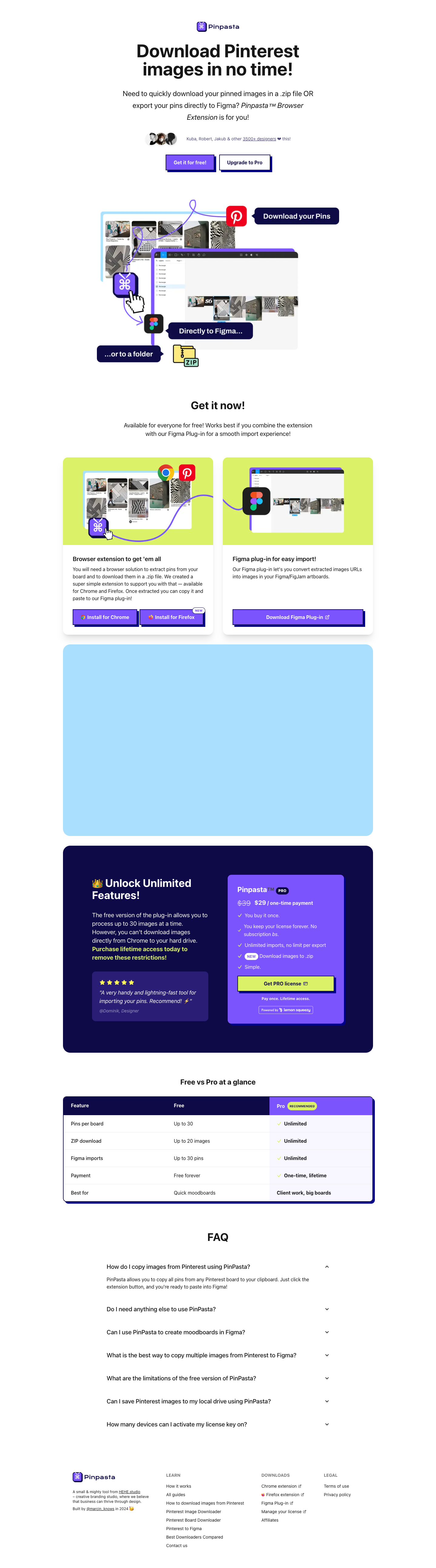 Pinpasta full landing page screenshot