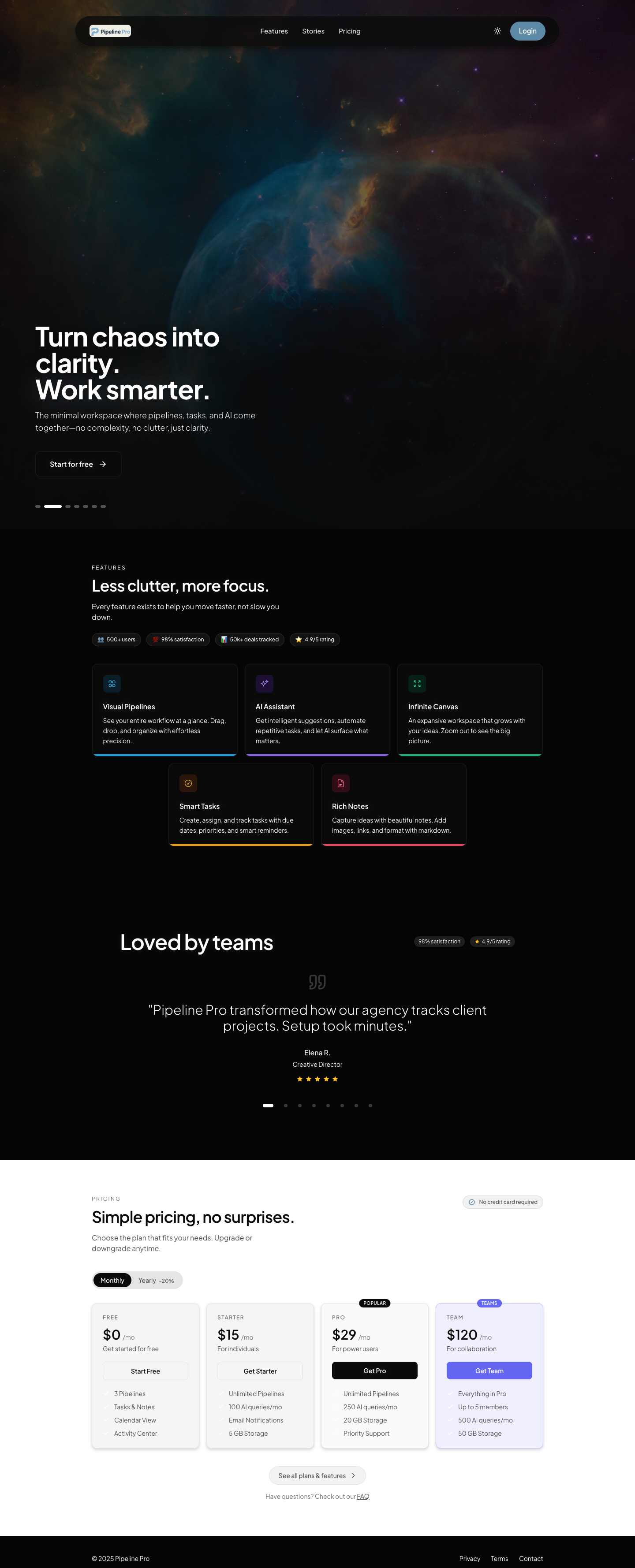 Pipeline Pro full landing page screenshot