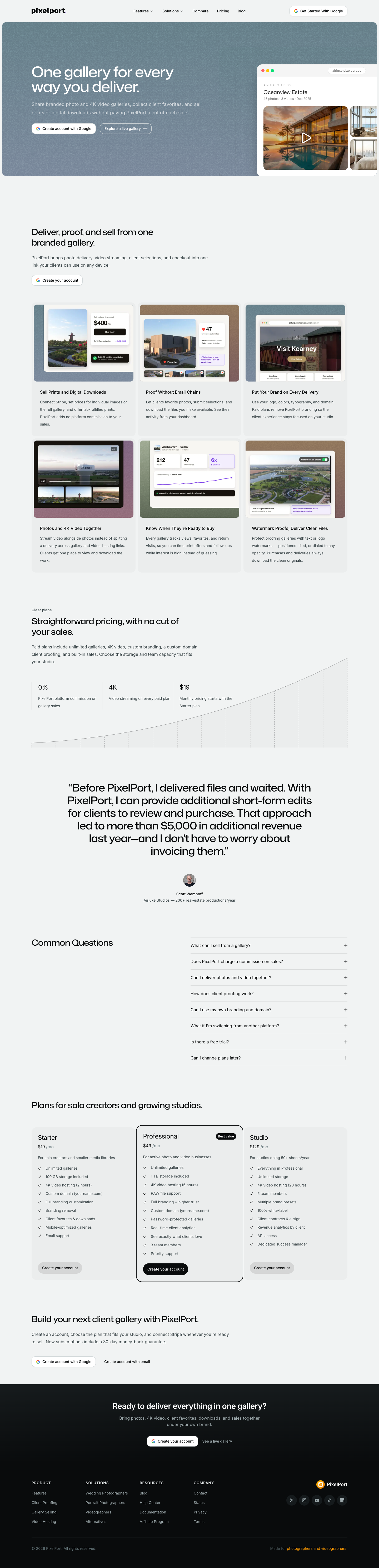 PixelPort full landing page screenshot
