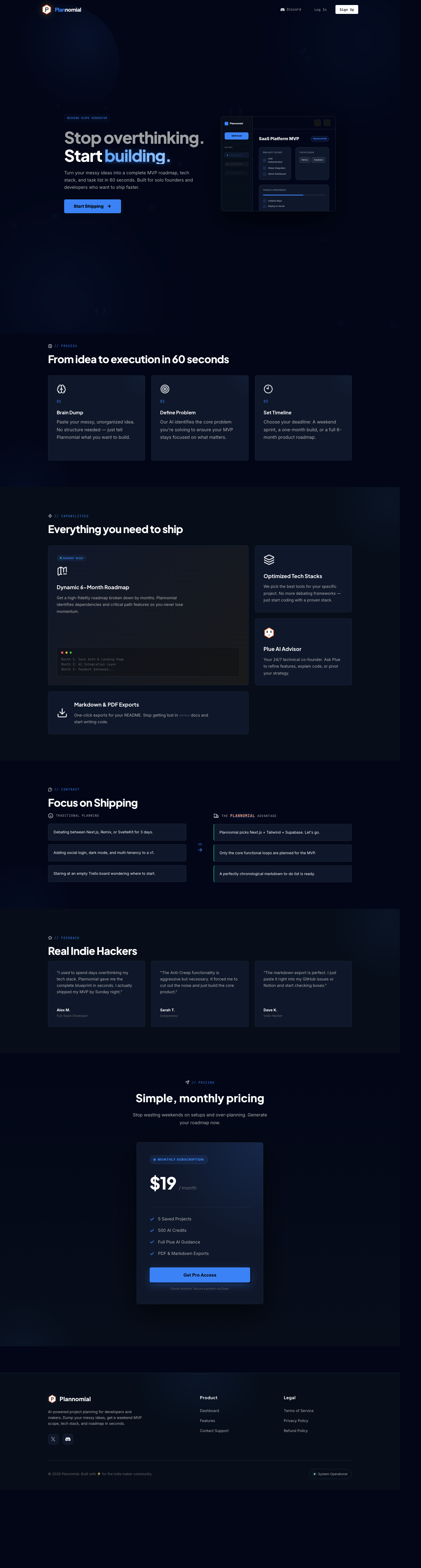 Plannomial full landing page screenshot