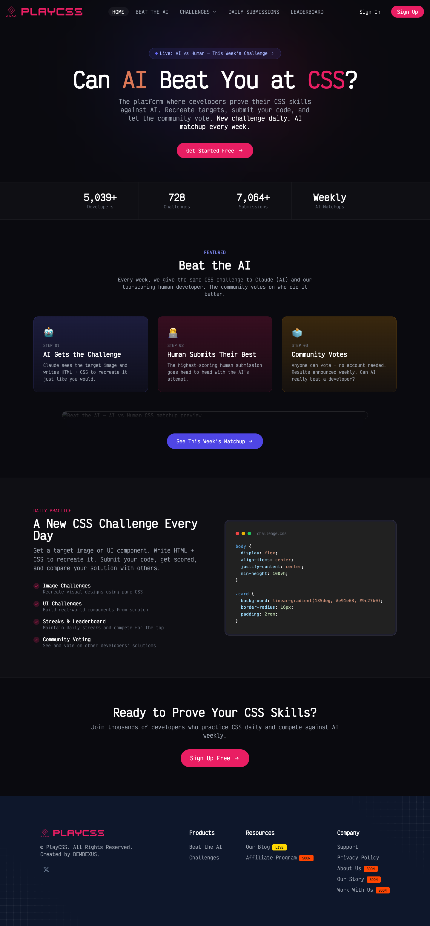 PLAYCSS full landing page screenshot