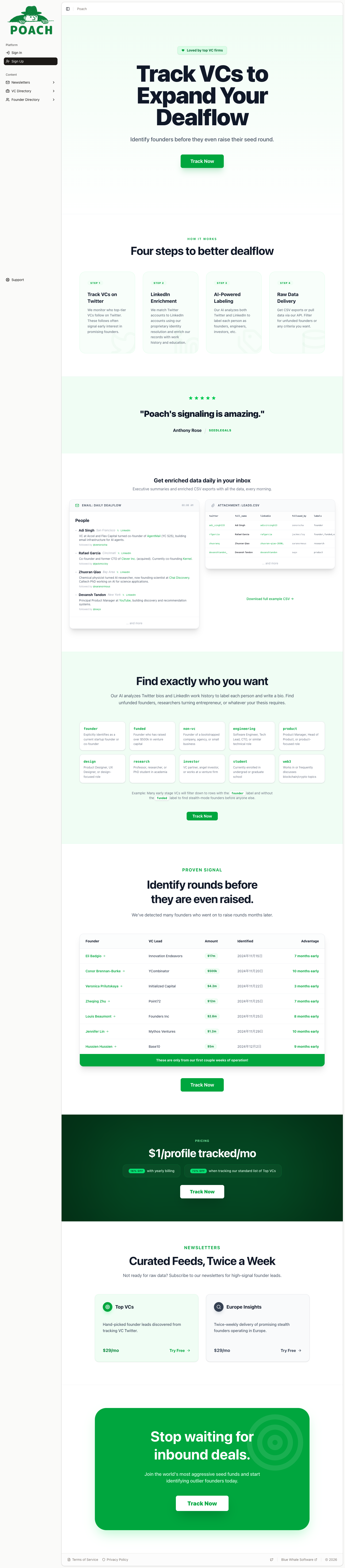 Poach VC full landing page screenshot