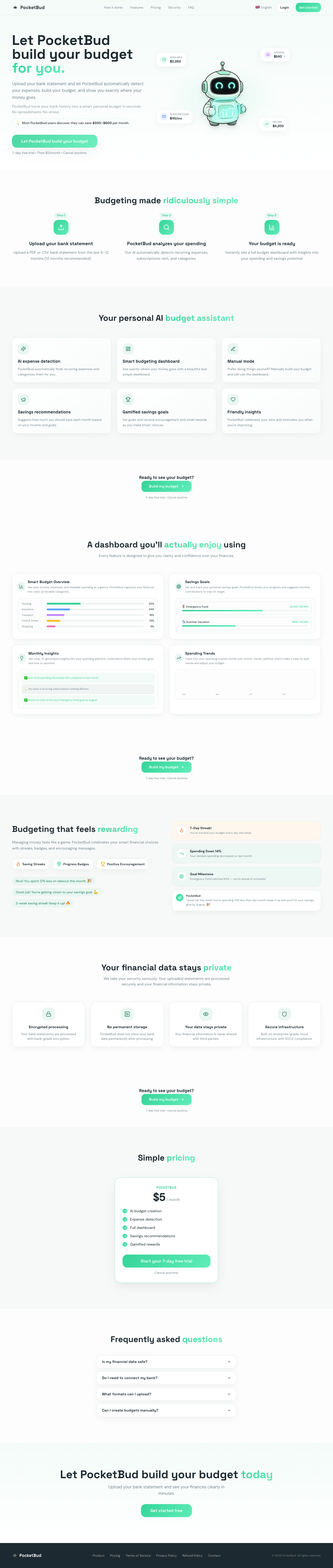PocketBud full landing page screenshot
