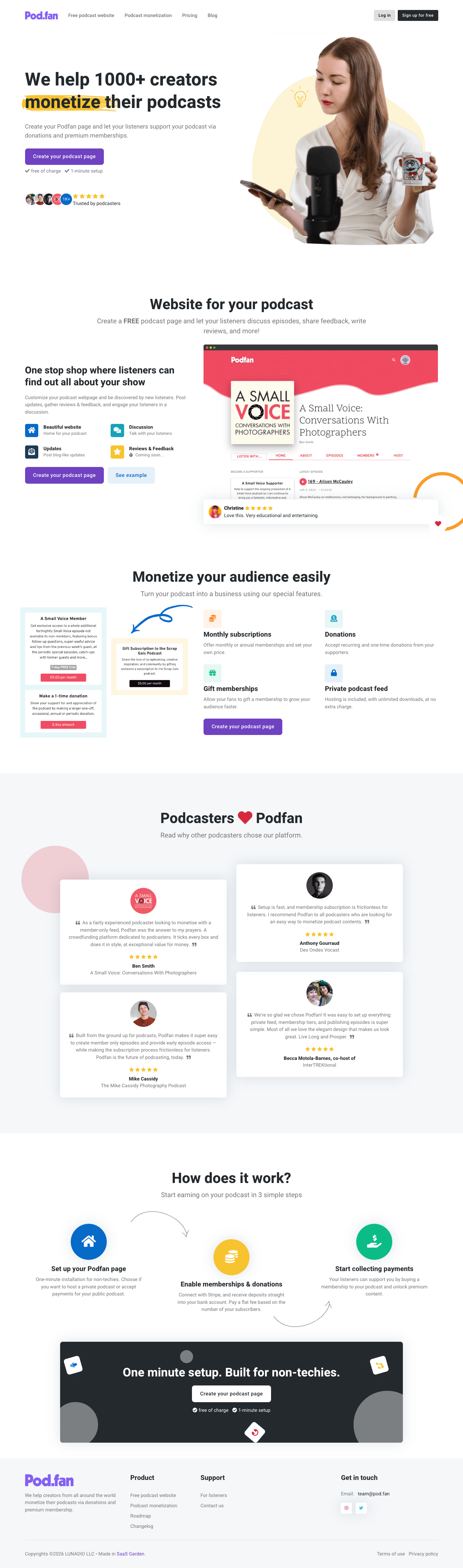 Podfan full landing page screenshot