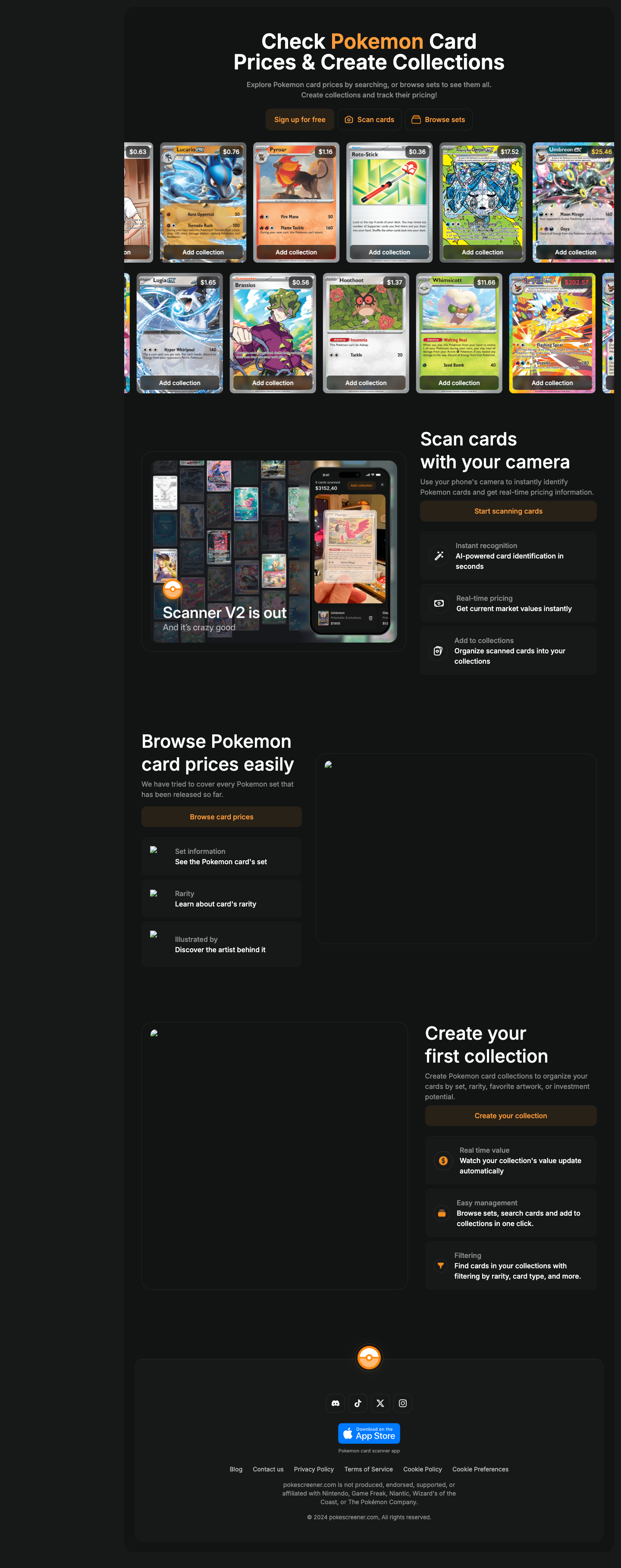 PokeScreener full landing page screenshot