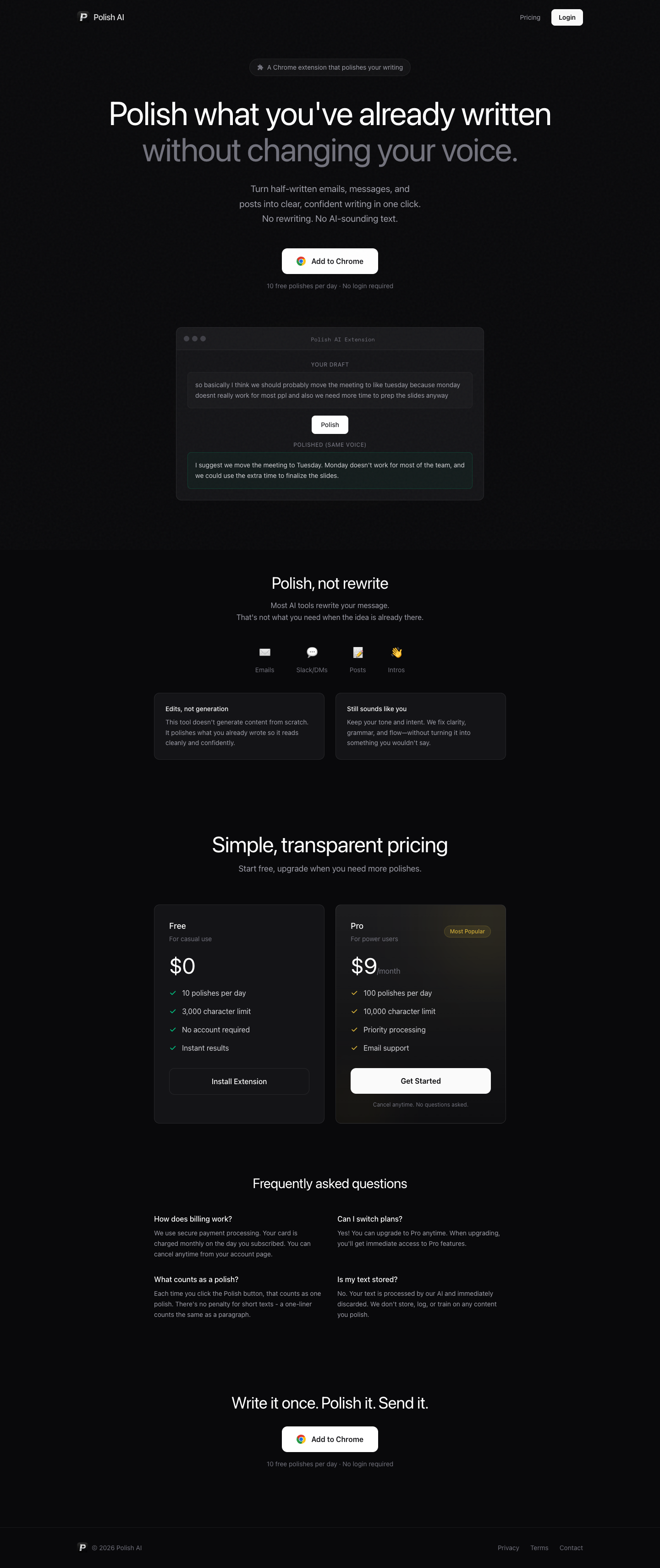 Polish AI full landing page screenshot