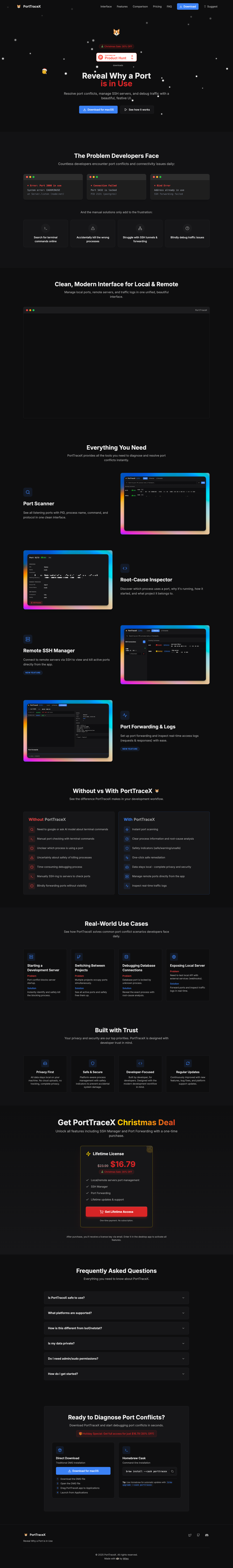 PortTraceX full landing page screenshot