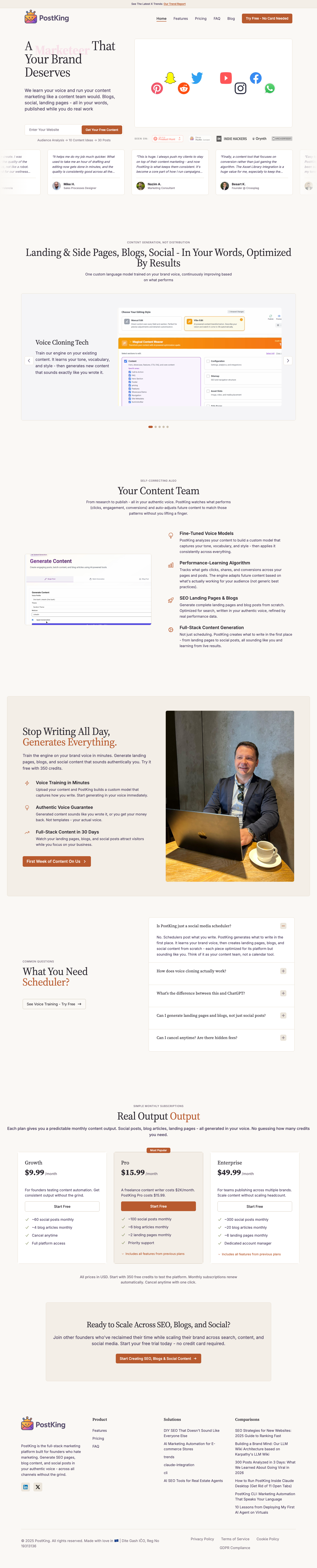 PostKing full landing page screenshot