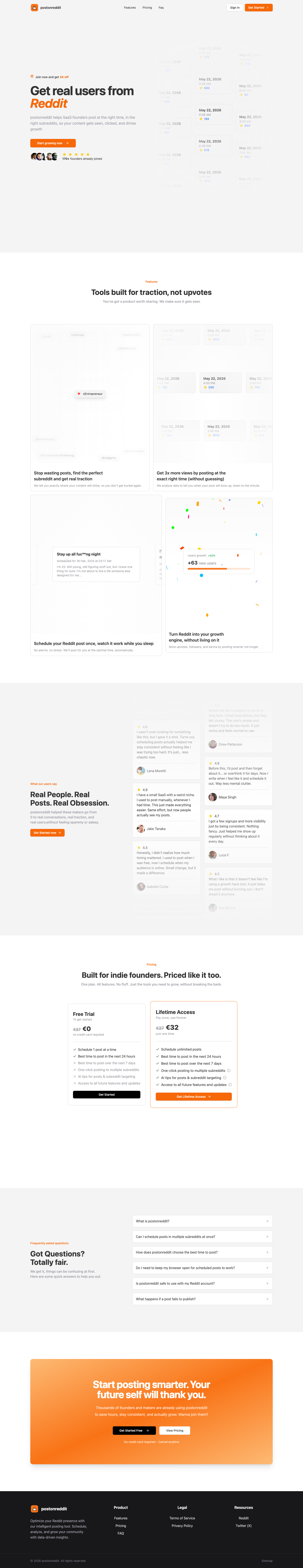 postonreddit full landing page screenshot