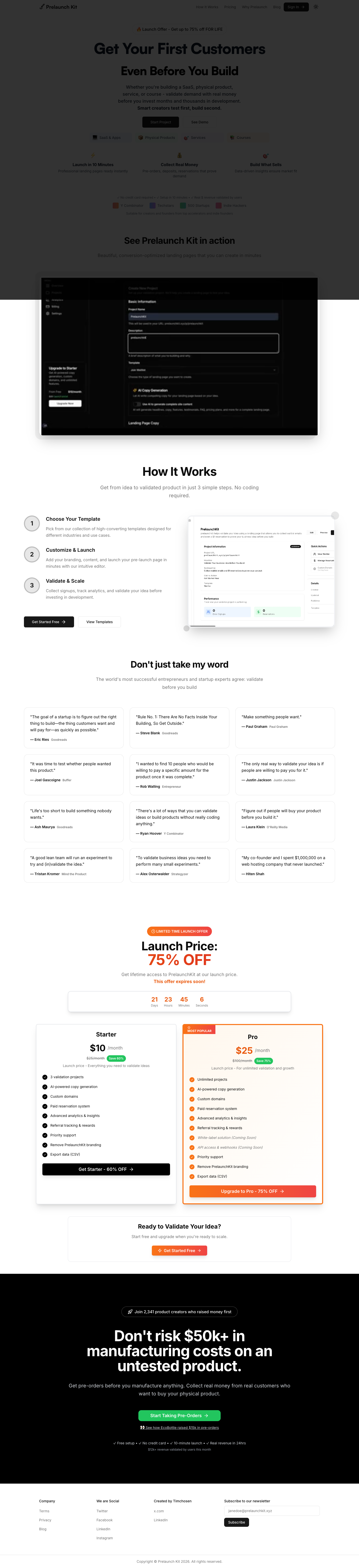 PrelaunchKit full landing page screenshot