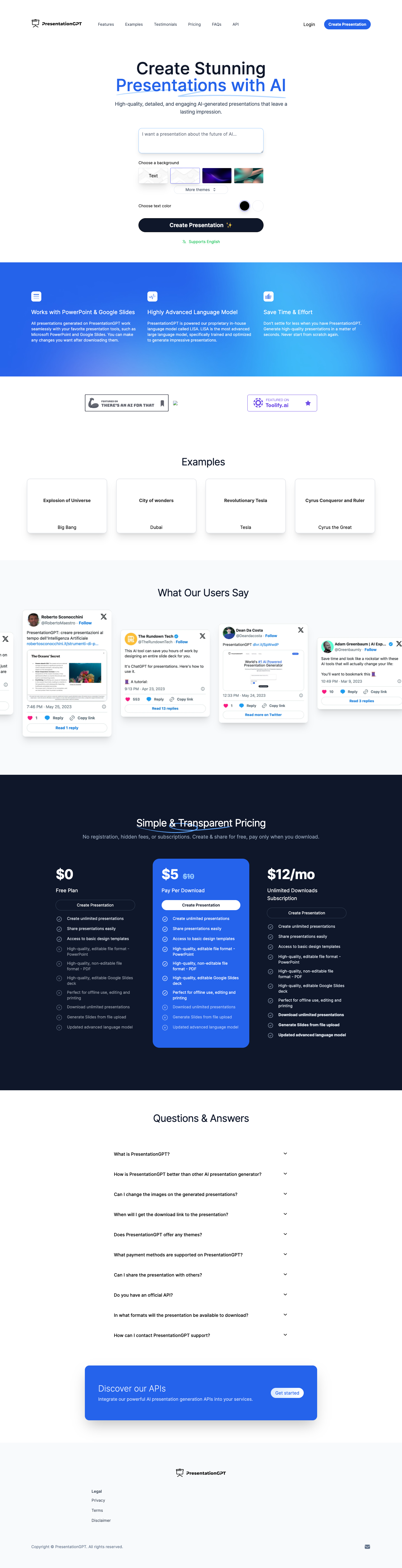 PresentationGPT full landing page screenshot