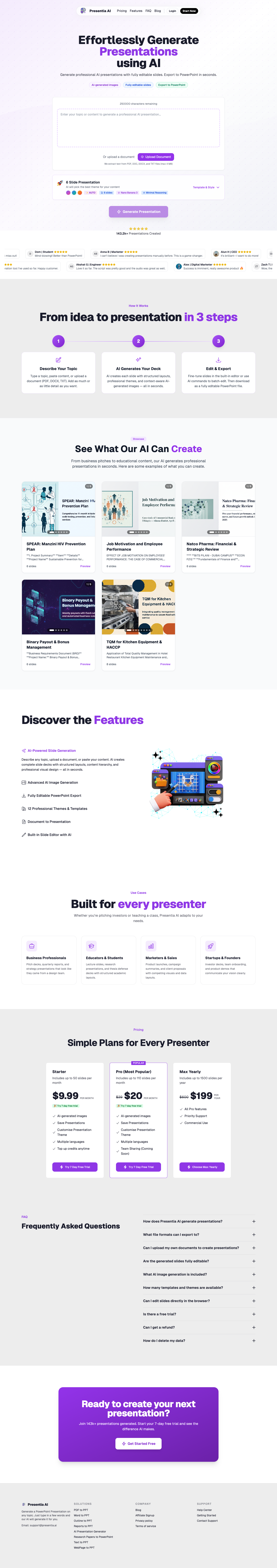 Presentia AI full landing page screenshot