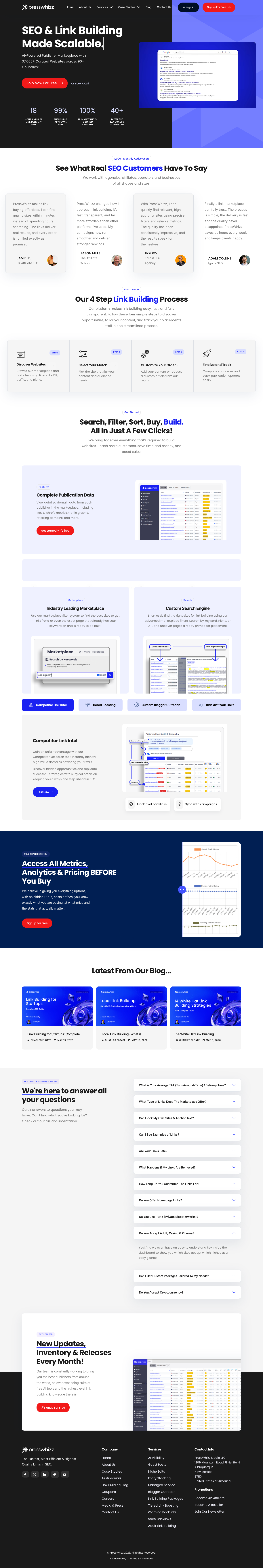 PressWhizz full landing page screenshot