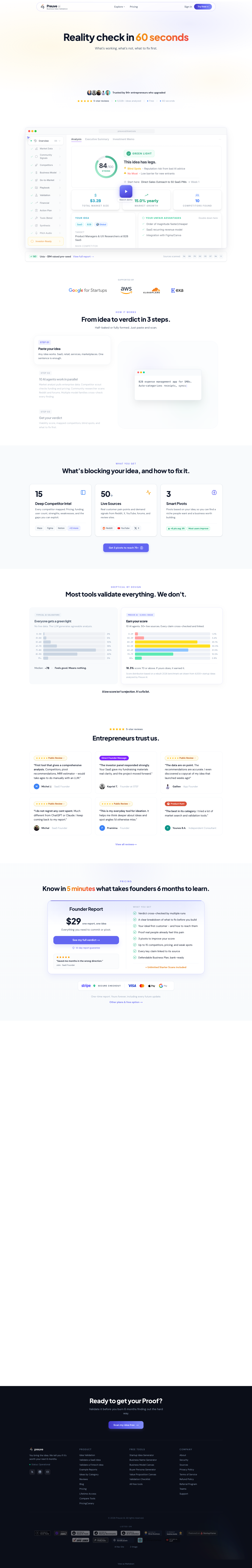Preuve AI full landing page screenshot