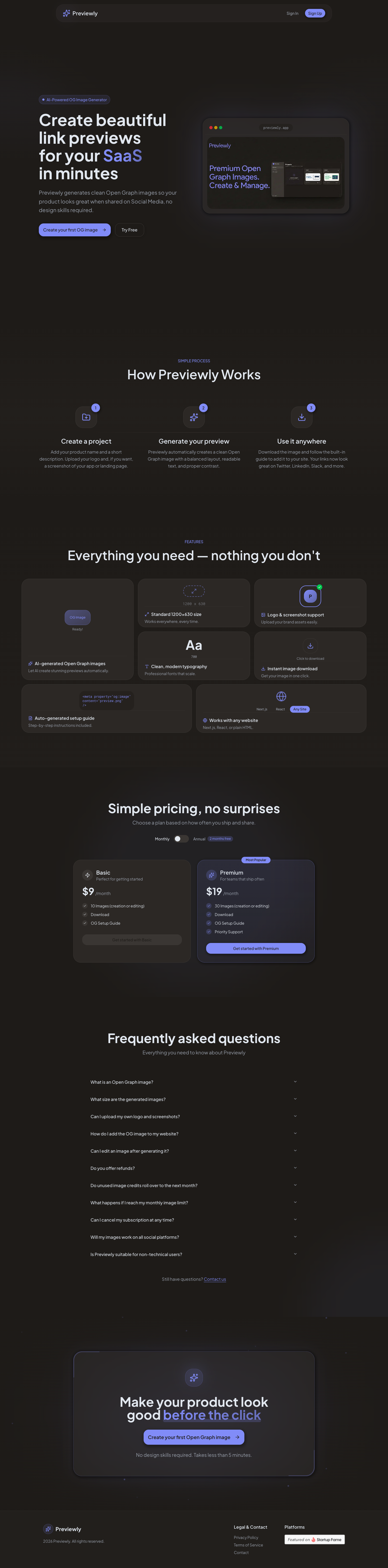 Previewly full landing page screenshot
